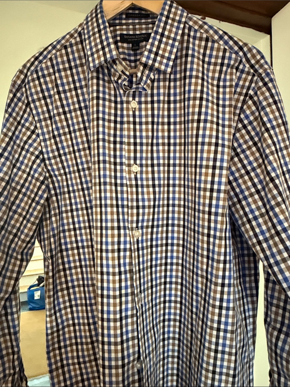 Banana Republic Blue and Brown Gingham Button-Down Shirt
